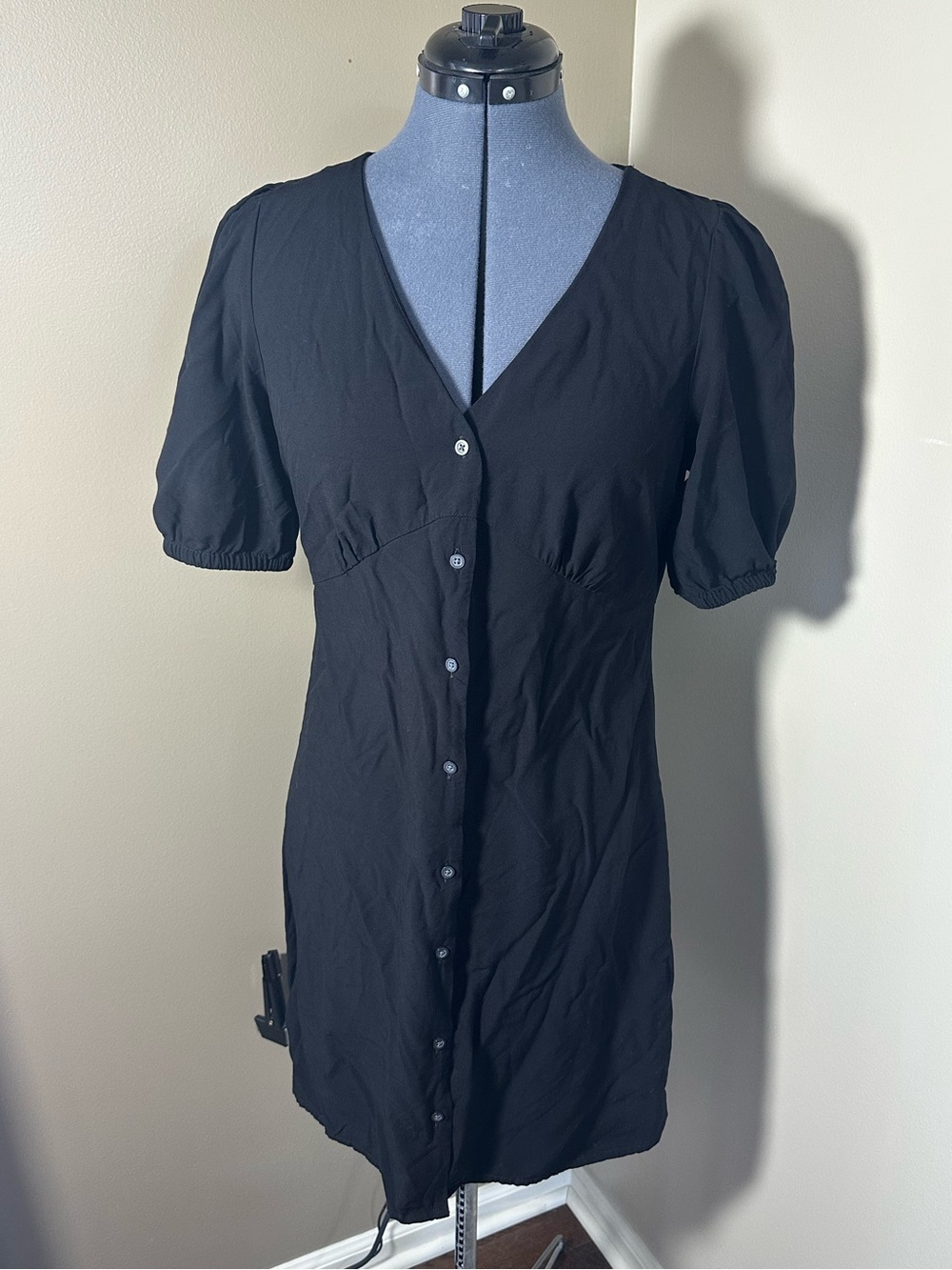 Gap Button-Up Black Mini Dress - MEDIUM